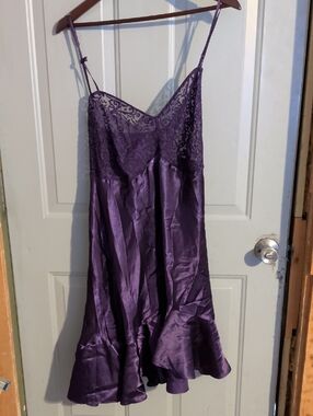 Purple Lace Satin Slip Dress - Women Intimates & Sleepwear